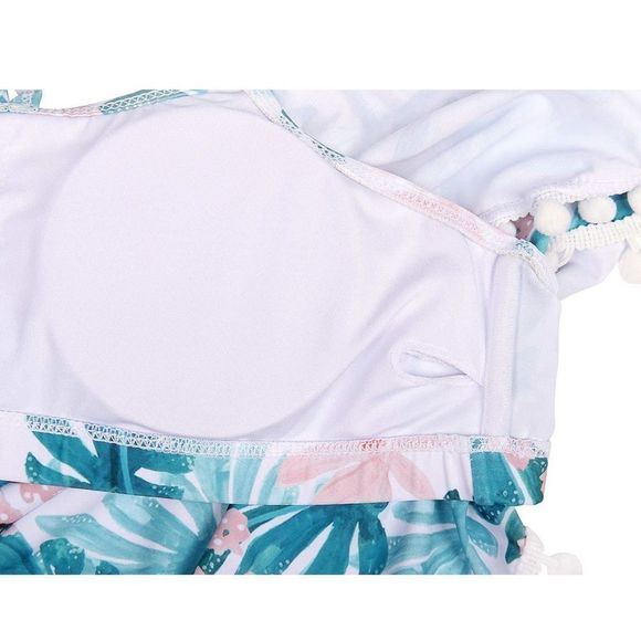 ⭐️tassel Halter Palm Print Off Shoulder Flounced Ruched High Waist Bikini Set⭐️ - Picture 5 of 12